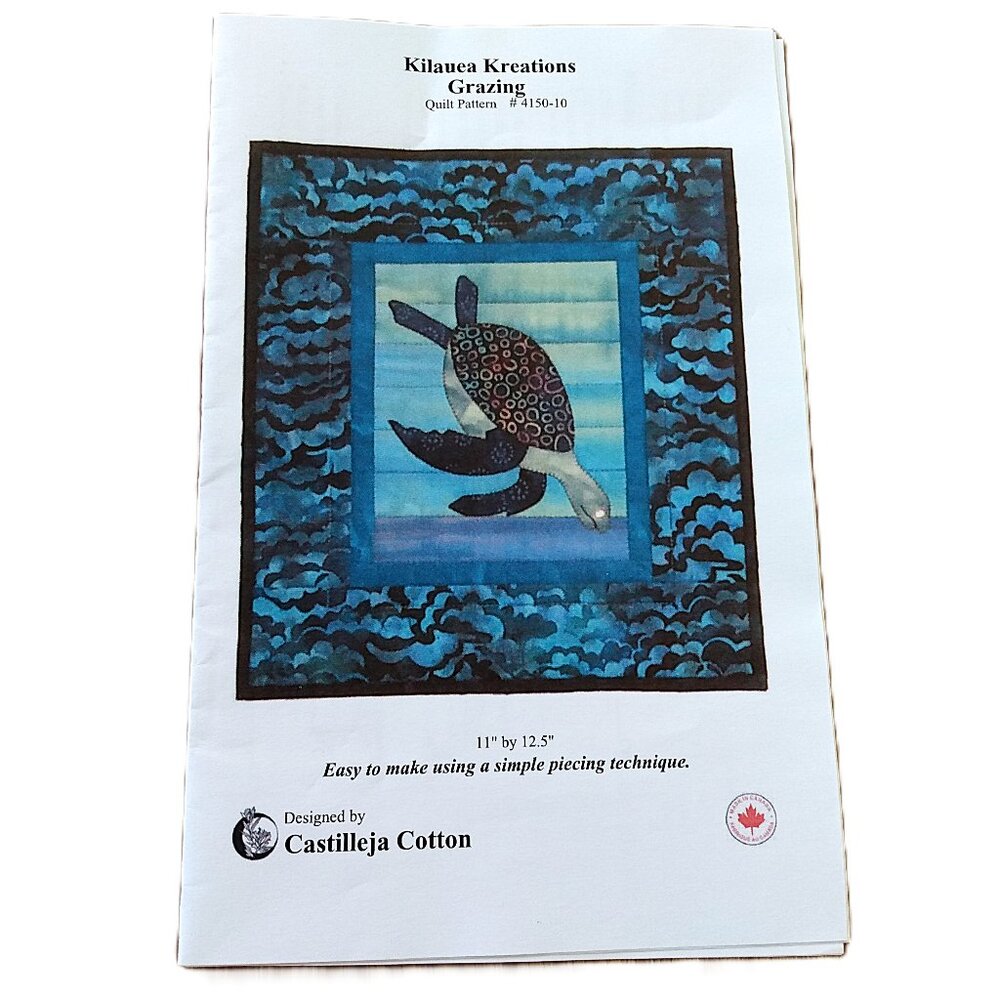 Sea Turtle Quilt Sewing Pattern 11"x12.5" Kilauea Kreations Coastal Ocean Decor